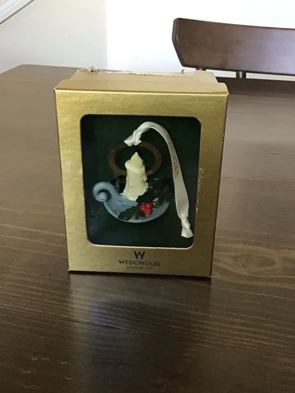 Vintage Wedgwood Blue and White Porcelain Candle Ornament original box 1992